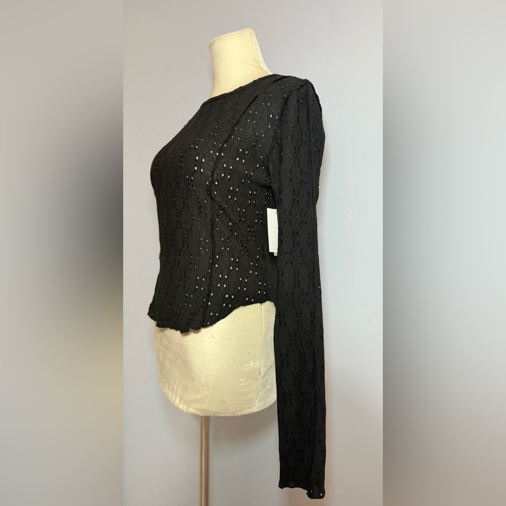 BP Black Textured Eyelet Women's Blouse - Picture 2 of 7